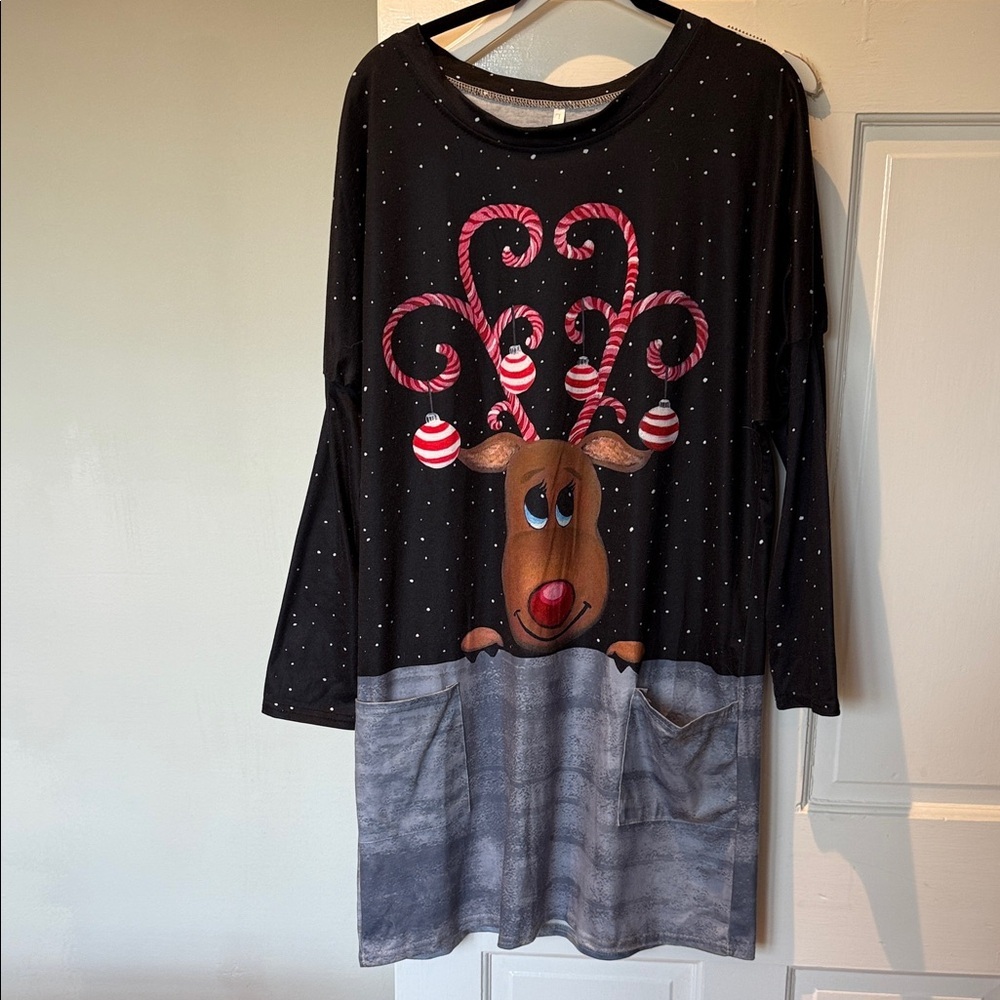 Festive Reindeer Long Sleeve Top Tunic Dress Large